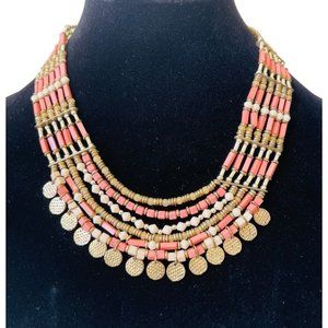 Chicos Multicolor Beaded Statement Necklace Gold Tone The Vintage Strand 18"